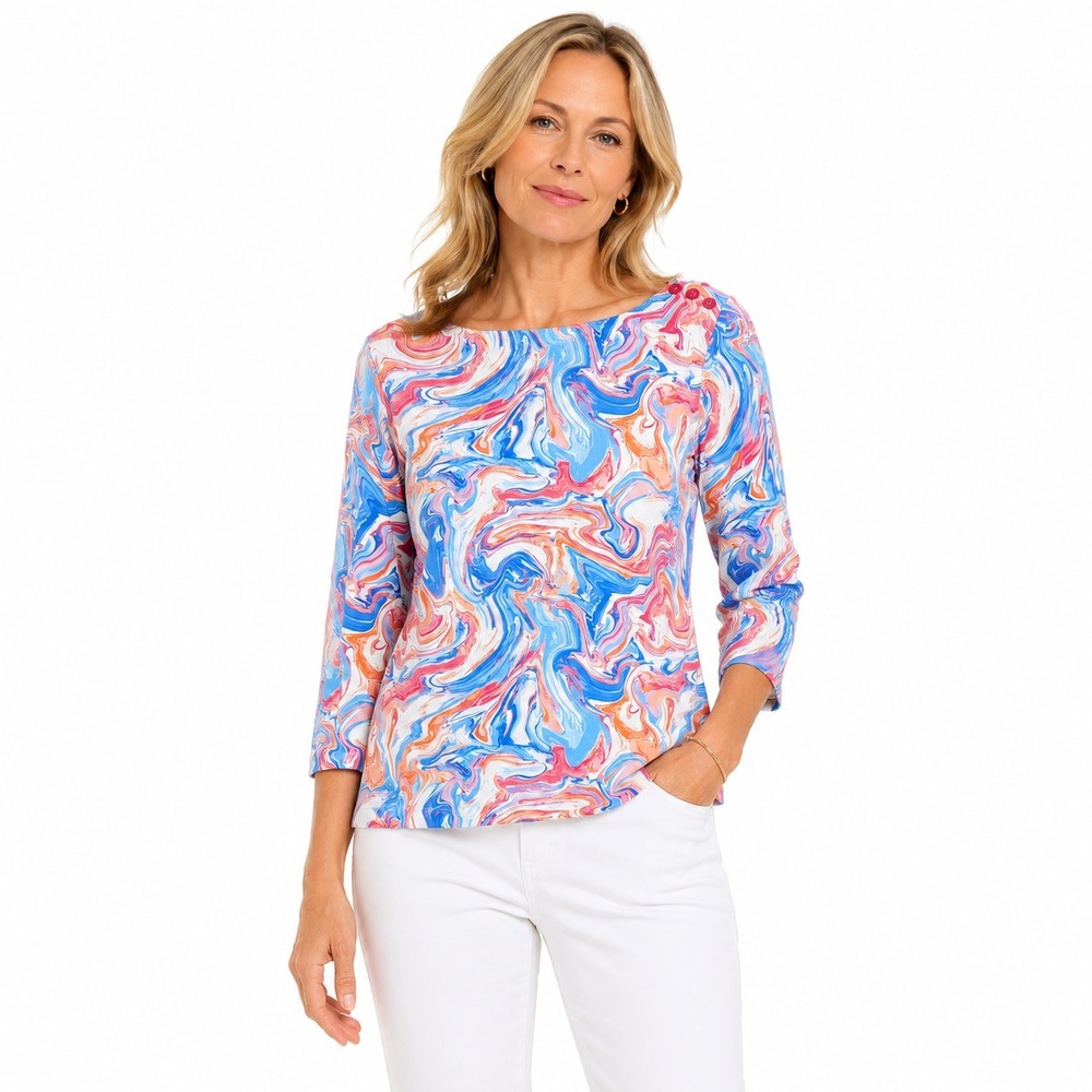 NWT J McLaughlin Wavesong Top Womens L Marbled Catalina Cloth Boat Neck Travel